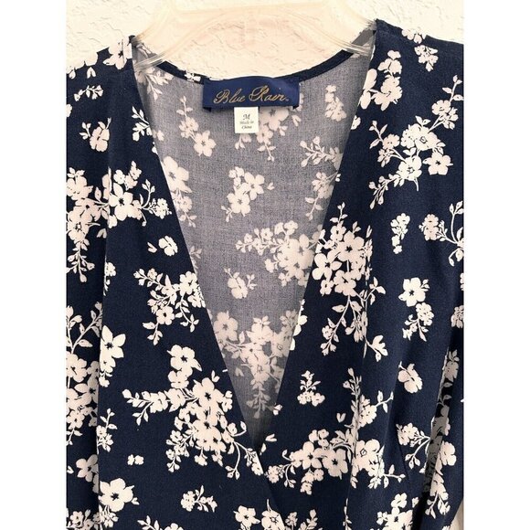 Blue Rain Navy and White Floral Mini‎ Wrap Dress. Romantic, Vacation, Holiday. M - Picture 2 of 8